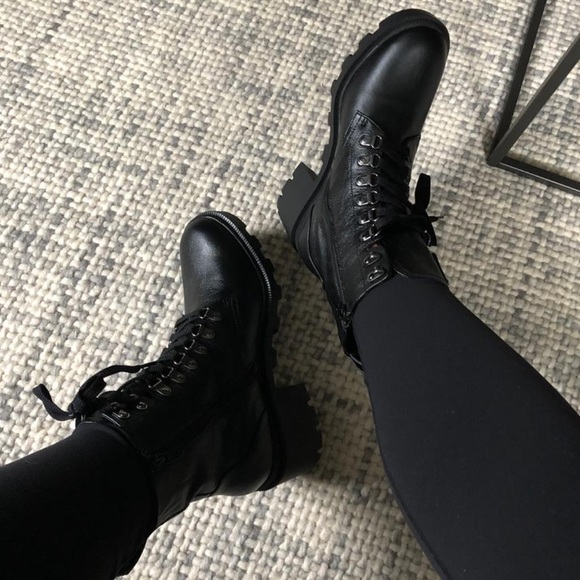 Black combat boots no heel Clearance